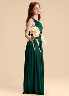 Azazie Bibiane Junior Vestido de Esmeralda de Satén Elástico de Corte en A con Plisado image5