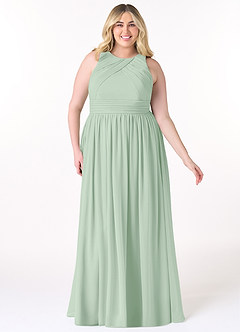 Azazie Harper Robes de demoiselle d'honneur Robe Trapèze en Mousseline de soie Plissée Agave image6