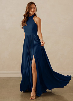 Christian Siriano Bridal for Azazie 1007 Final Sale Dark Navy A-Line Pleated Stretch Satin Dress image3