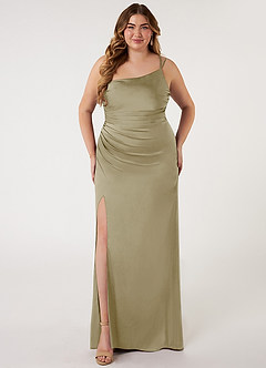 Azazie Eren Bridesmaid Dresses Moss Green Mermaid One Shoulder Stretch Satin Dress image6
