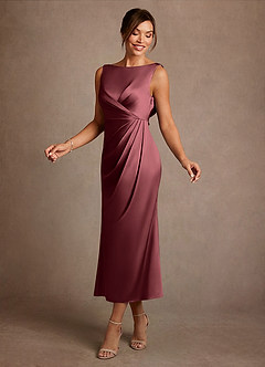 Azazie Mazhe Mother of the Bride Dresses Merlot A-Line Pleated Stretch Satin Dress image3