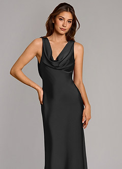 Azazie Cheryl Bridesmaid Dresses Black Mermaid Stretch Satin Dress image6