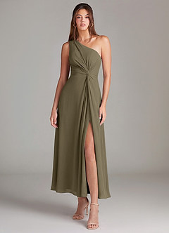 Azazie Brooke Robes de demoiselle d'honneur Robe Trapèze en Mousseline de soie Une épaule Vert Saule image1