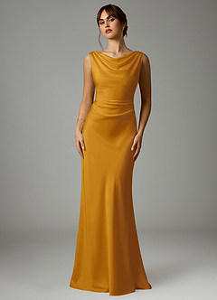 Azazie Kieryn Bridesmaid Dresses Butterscotch Mermaid Pleated Stretch Satin Dress image1