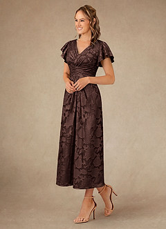 Azazie Vera Mère de la mariée Robes Robe Trapèze en Blumen-Burnout Plissée Ganache image2