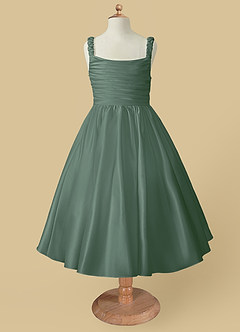 Azazie Cutie Pie Flower Girl Dresses A-Line Pleated Matte Satin Dress image4