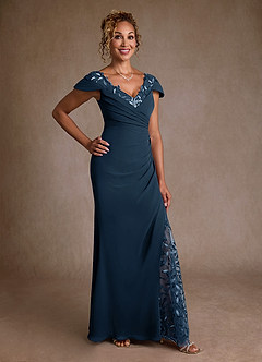 Azazie Betania Kleider für die Brautmutter Meerjungfrau-Linie Pailletten Chiffon Kleid Dunkelmarine image3