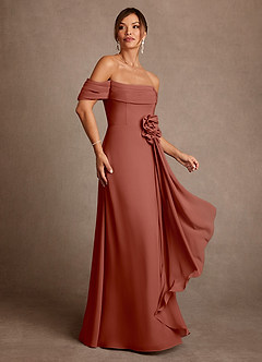 Azazie Amherst Abiti per la Madre della Sposa Abito A-Line in Chiffon a Spalla Scoperta Auburn image2