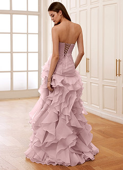 Christabelle Pink Corset Rhinestone Sheer Lace Prom Dress image2