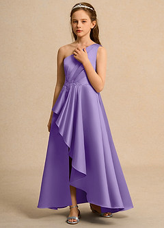 Azazie Taffy Junior Formal vestidos de niña de las flores Vestido de Tahití de Satin Mate de Corte En A con Encaje image5