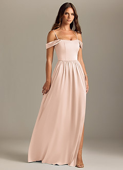 Azazie Calianna Bridesmaid Dresses Blushing Pink A-Line Off the Shoulder Stretch Satin Convertible Dress image7