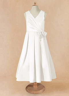 Azazie Ronda Final Sale Coral A-Line Pleated Matte Satin Dress image6