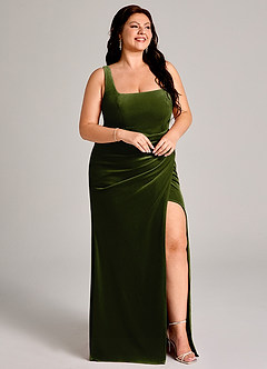 Azazie Mero Bridesmaid Dresses Olive Mermaid Pleated Velvet Dress image12