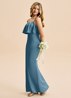 Azazie Galene Junior Mrenneito Joustava satiini Lattian pituus Nuorempi morsiusneito Pukeutua image1