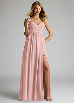 Azazie Alia Robes de demoiselle d'honneur Robe Trapèze en Mousseline de soie Plissée Rose Poudré image4