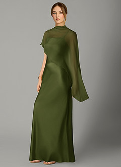 Azazie Jaleesa Robes de demoiselle d'honneur Robe Fourreau en Satin extensible Col haut Olive image4