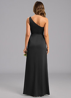 Azazie Phaedra At-home Try On Dresses Black A-Line One Shoulder Stretch Satin Dress image2