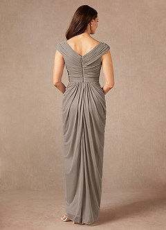 Azazie Lisolette Mother of the Bride Dresses Taupe Sheath Pleated Mesh Dress image2