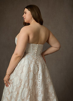 Azazie Meadow Wedding Dresses Diamond White Champagne Ball-Gown Strapless Floral Burnout Jacquard Dress image13