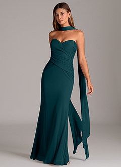 Azazie Katelyn 신부 들러리 드레스 쉬스 스트랩리스 망사 바닥 길이 드레스 image3