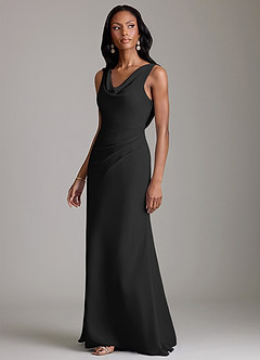 Azazie Linelle Bridesmaid Dresses Black Mermaid Pleated Chiffon Dress image6