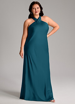 Azazie Doretta Bridesmaid Dresses Ink Blue Mermaid Pleated Stretch Satin Dress image9