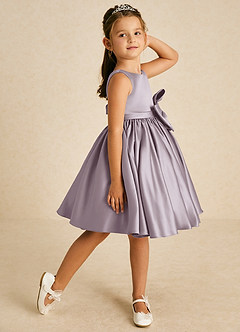 Azazie Apple Flower Girl Dresses Dusk A-Line Bow Matte Satin Dress image3