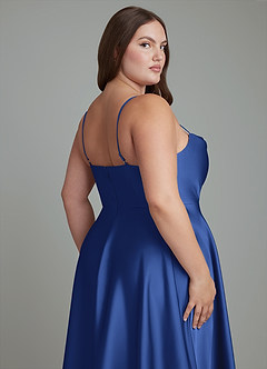 Azazie Elle Bridesmaid Dresses Royal Blue A-Line Pleated Stretch Satin Dress image15