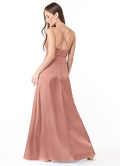 Azazie Naomie Bridesmaid Dresses Rosette A-Line Cowl Neckline Side Slit Stretch Satin Dress image2