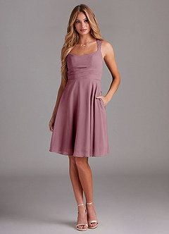 Azazie Vina Bridesmaid Dresses Vintage Mauve A-Line Lace Chiffon Dress image1