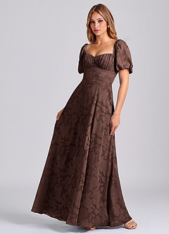 Azazie Mirian Robes de demoiselle d'honneur Robe Trapèze en Blumen-Burnout Encolure en Forme de Cœur Ganache image3