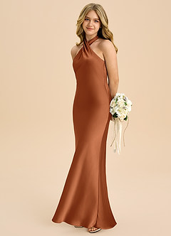 Azazie Chickie Junior Etui Plissee Stretch-Satin Kleid Kupfer image1