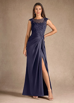Azazie Santa Barbara Mother of the Bride Dresses Stormy Sheath Pleated Stretch Satin Dress image5