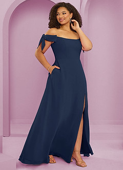 Barbie ♥ Azazie Bridesmaid Dresses Dark Navy A-Line Off the Shoulder Chiffon Convertible Dress image12