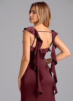 Azazie Adi Brautjungfernkleider A-Linie Plissee Stretch-Satin Kleid Cabernetrot image2