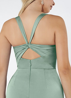 Azazie Mero Bridesmaid Dresses Agave Mermaid Pleated Stretch Satin Dress image5