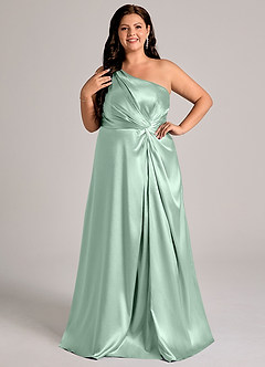 Azazie Brooke Robes de demoiselle d'honneur Robe Trapèze en Satiné métallisé Une épaule Agave image10