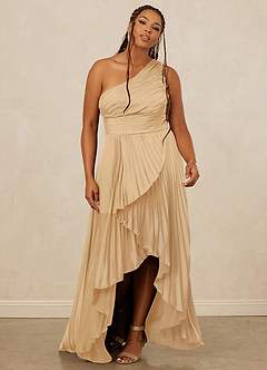 Christian Siriano Bridal for Azazie 1008 Bridesmaid Dresses Gold A-Line One Shoulder Stretch Satin Dress image9