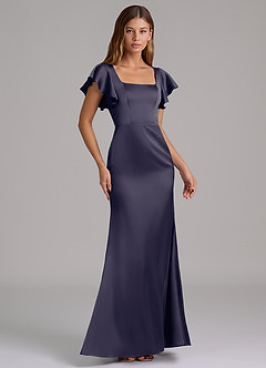 Azazie Elkie 신부 들러리 드레스 인어 스퀘어 네크라인 스트레치 새틴 바닥 길이 드레스 image4