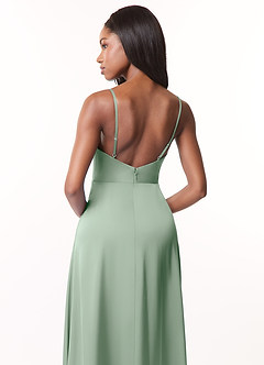 Azazie Brielle Bridesmaid Dresses Agave A-Line Cowl Spaghetti Straps Stretch Satin Dress image5