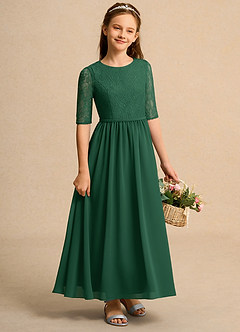 Azazie Pippin Junior Formal vestidos de niña de las flores Vestido de Verde Oscuro de Encaje de Corte En A image4