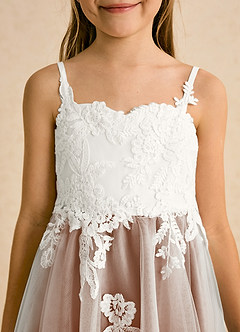 Azazie Coraline Flower Girl Dresses Ivory Bronzer A-Line Lace Dress image6