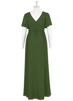 Azazie Verna Maternity Bridesmaid Dresses A-Line V-Neck Ruched Chiffon Floor-Length Dress image7