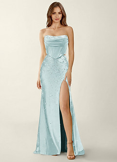 Esme Sea Glass Two-piece Corset Stretch Satin Mermaid Prom Dress image3