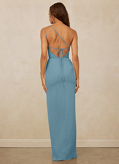 Christian Siriano Bridal for Azazie 1003 Bridesmaid Dresses Moody Blue Sheath One Shoulder Chiffon Dress image2