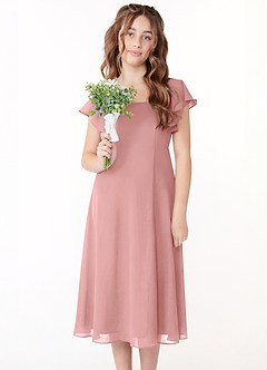 Azazie Bondi Junior Jurk van Chiffon met A-Lijn Ruches Stoffige Roos image4