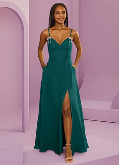 Barbie ♥ Azazie Bridesmaid Dresses Peacock A-Line with Pockets Chiffon Dress image6