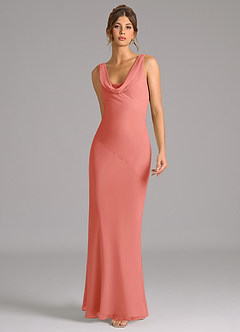 Azazie Rylina Bridesmaid Dresses Salmon Pink Mermaid Pleated Chiffon Dress image3