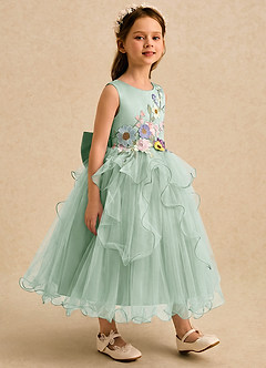 Azazie Savannah Flower Girl Dresses Agave Ball-Gown Lace Tulle Dress image4
