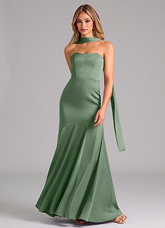 Azazie Shiloh Robes de demoiselle d'honneur Robe Sirène Convertible en Satin extensible Sans bretelle Matcha image4
